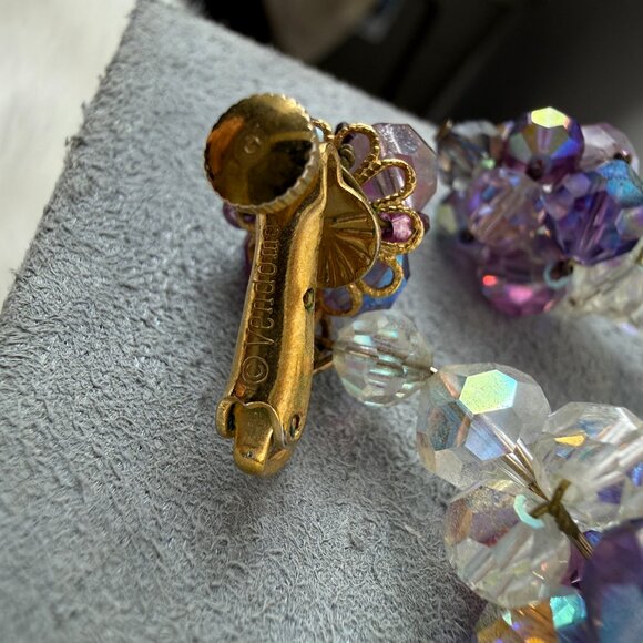 Vintage Vendome Purple & Clear Glass Bead Dangle & Drop Screw/Clip Earrings Gold - Picture 13 of 16